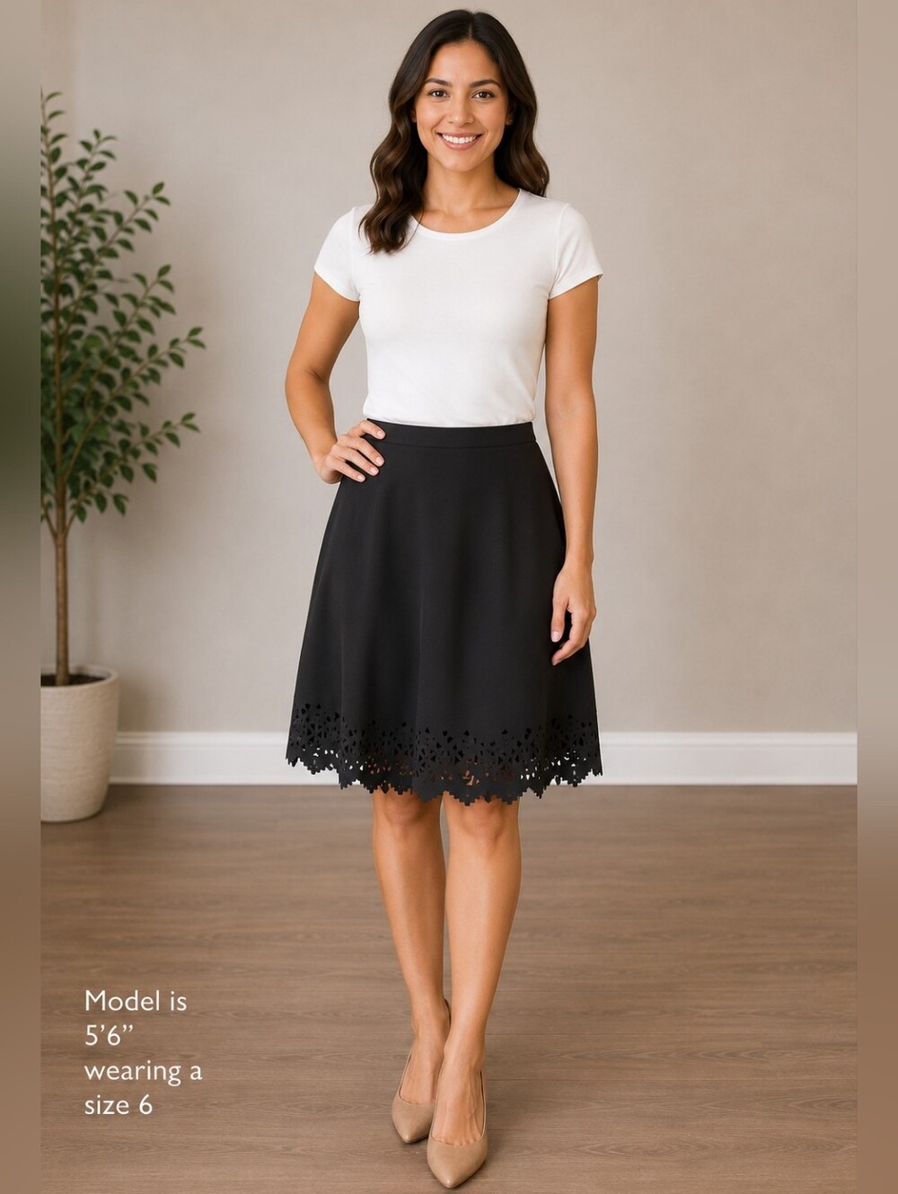 Metro Wear Classic Black A-Line Skirt with Laser-Cut Hem Size Large